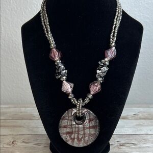 Erica Lyons Silver and Pink Glass Beaded Necklace